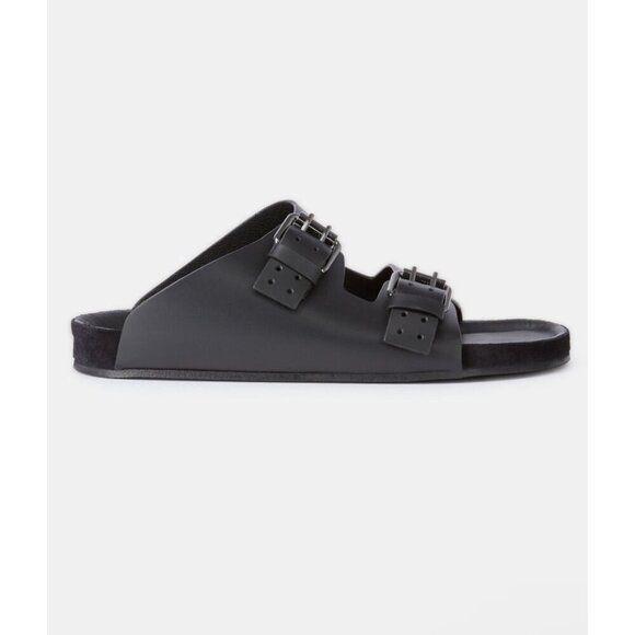 NIB THE KOOPLES MEN’S BLACK LEATHER SANDALS Double Strap, Slides,‎ FR 44/US 10 - Picture 1 of 7